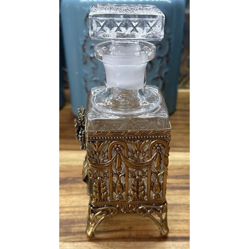 Vintage Gold Tone Ormolu Perfume Bottles & Jewelry Casket Set – Filigree - Picture 3 of 16